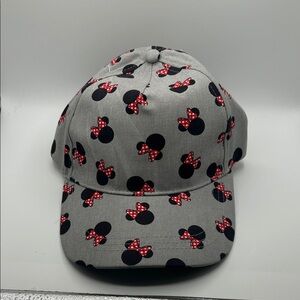 Disney Gray Minnie Mouse Pattern Baseball Cap with Black and Red Accents